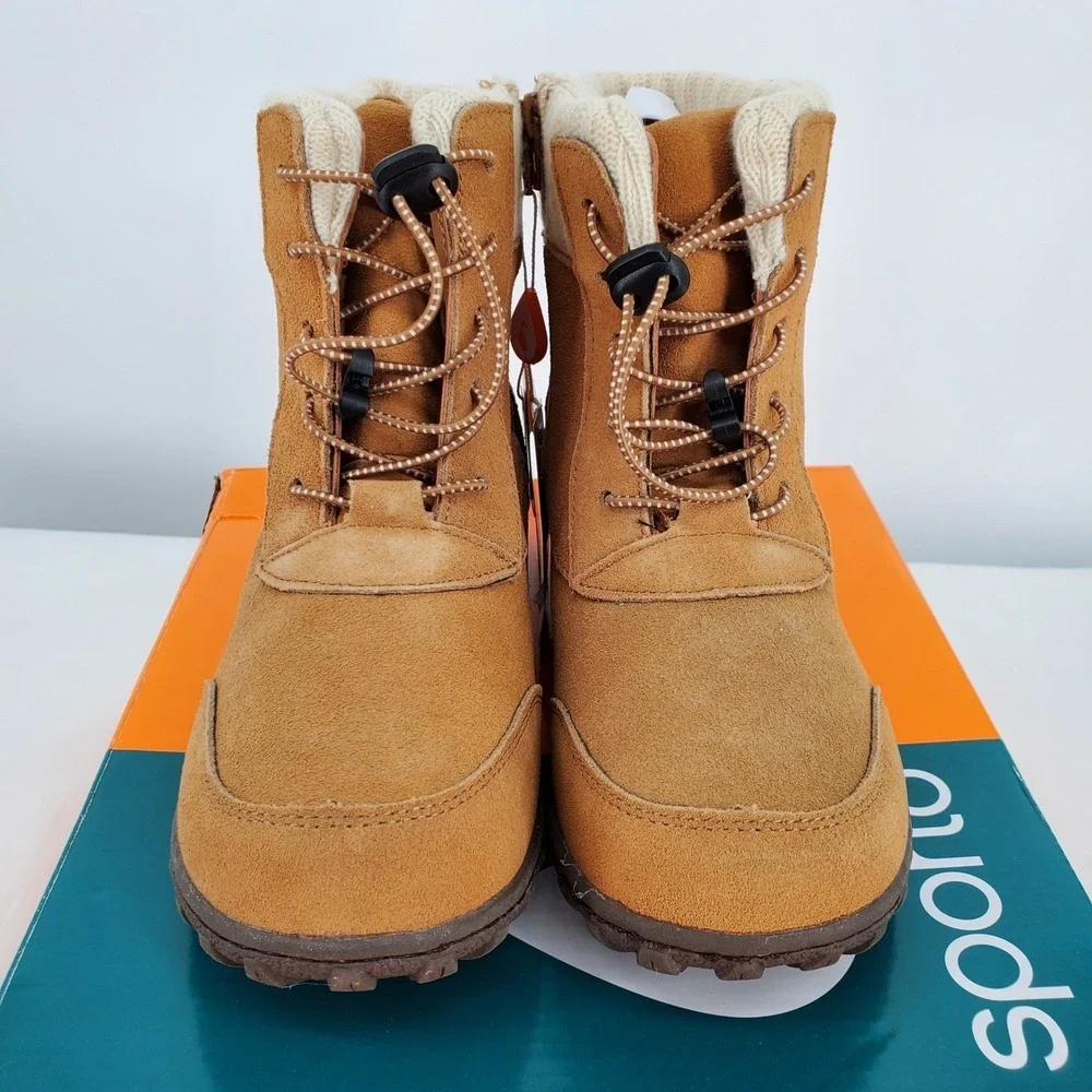 Sporto Boho Brown Suede Ankle Boots Thermolite Winter Shoes Womens 8.5 M Zip New